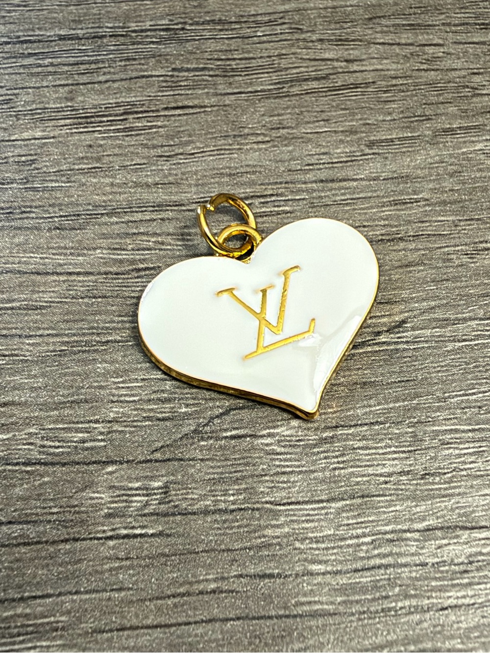 White Heart Logo Charm Pendant with Gold Trim